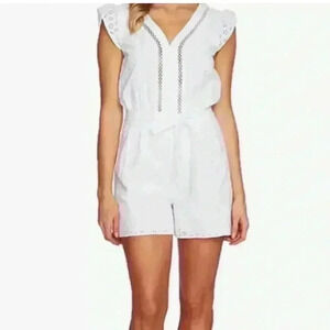 Cece Women's Cotton Eyelet White Romper Size 10 NWOT